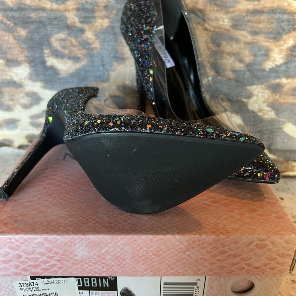 Brand new black glitter clear pumps 7 1/2
